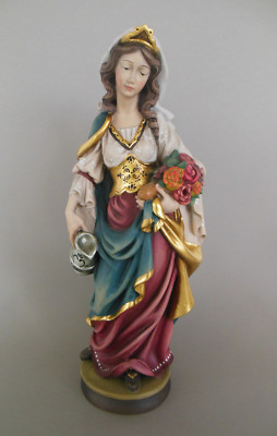 Heilige Elisabeth mit Rosen und Brot 39 cm hoch Holz bemalt Holzfigur