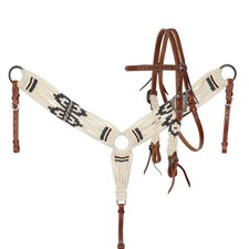 Showman Pinto Corded Mohair Browband Horse Headstall and Breastcollar Set
