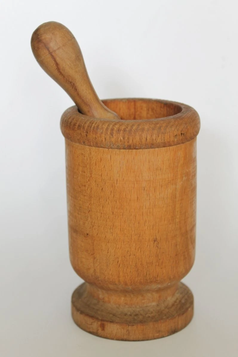 Vintage Bulgarian Wooden Mortar And Pestle 1950's