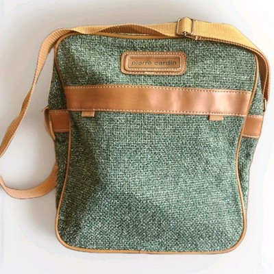 PIERRE CARDIN VTG 80's Green Tweed Carry On-Shoulder-Crossbody-Luggage Logo Bag