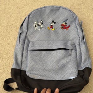 Disney Parks Embroidered Mickey Through The Years Backpack Blue Full Size