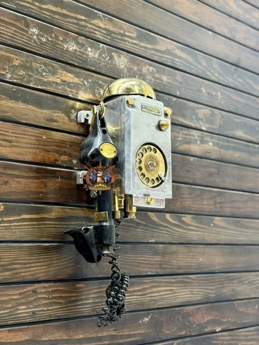Old Maritime Wall Telephone with Brass & Aluminum Fitting Fernsig Essen Typ 5111