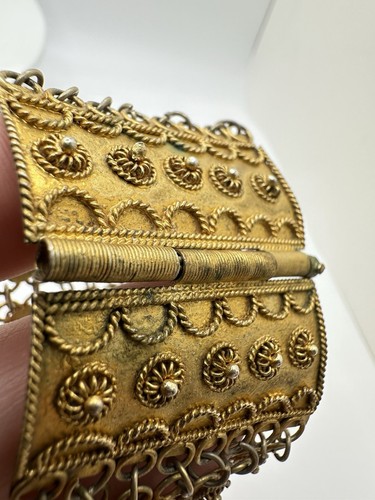 Ottone filigrana fatto a mano vintage/antico? Link Bracciale Bracciale Pin Lock Non Firmato Leggi - Foto 6 di 21