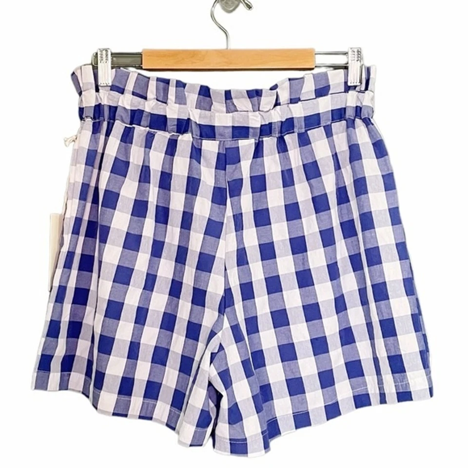 NWT Joie Gingham Shorts Blue & White Check Cotton Paper Bag Waist Size XL NEW - Image 2 of 4