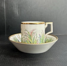 Antique 19th C KPM Berlin Hand Painted Floral Cup & Saucer Set