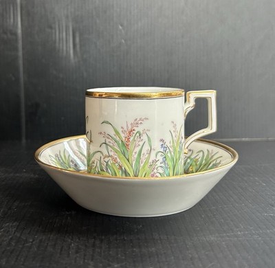 Antique 19th C KPM Berlin Hand Painted Floral Cup & Saucer Set