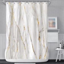 Abstract Marble Bathroom Shower Curtain Grey and White Gradient Gold Sand Waterp