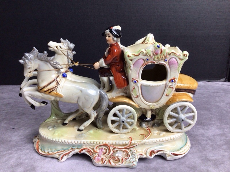 Antique Porcelain Grafenthal Stagecoach / Horses Figurine Germany 1859 Clean.