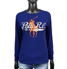 Polo Ralph Lauren T-shirt femme bleu logo big pony manches longues M