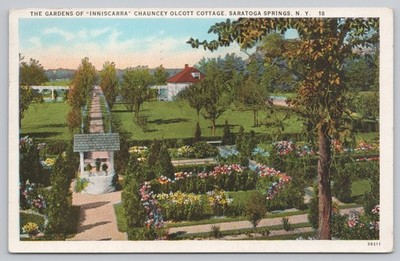 Postcard The Gardens of Inniscarra Chauncey Olcott Cottage Saratoga Springs NY
