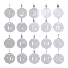 1-20 Key Tags with Labels Stainless Steel Numbered Tags Key Ring Metal Tag Co...