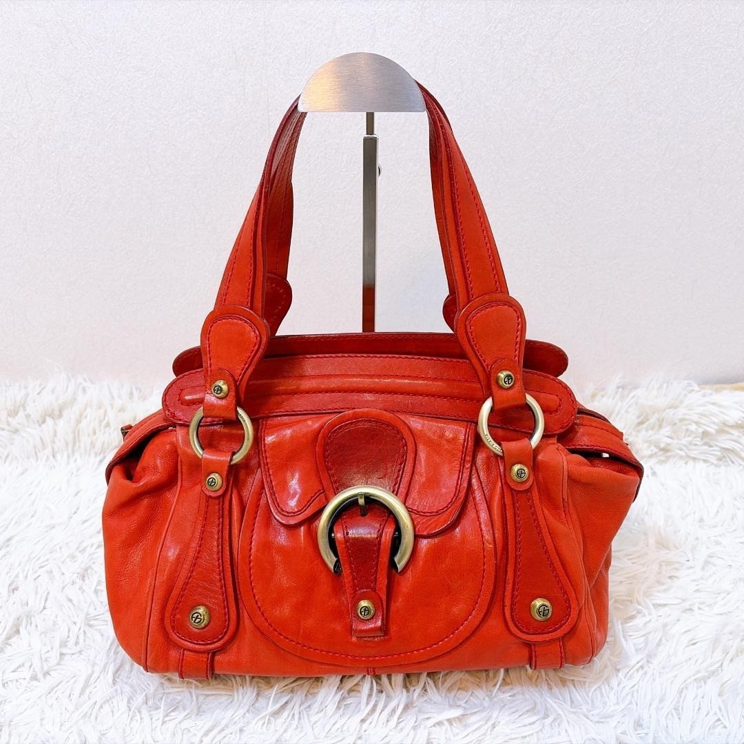 Francesco Biasia Red Leather Handbag Horseshoe Buckle Vintage