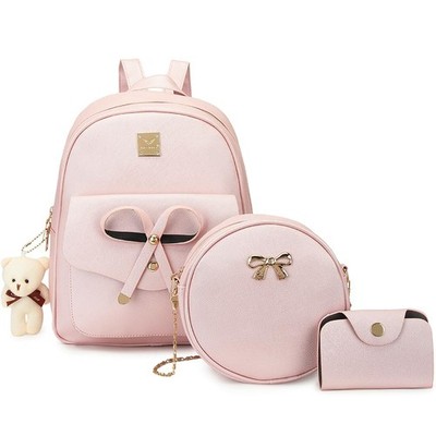 Cute Leather Mini Backpack Purse with Bowknot for Women and Girls Rucksack