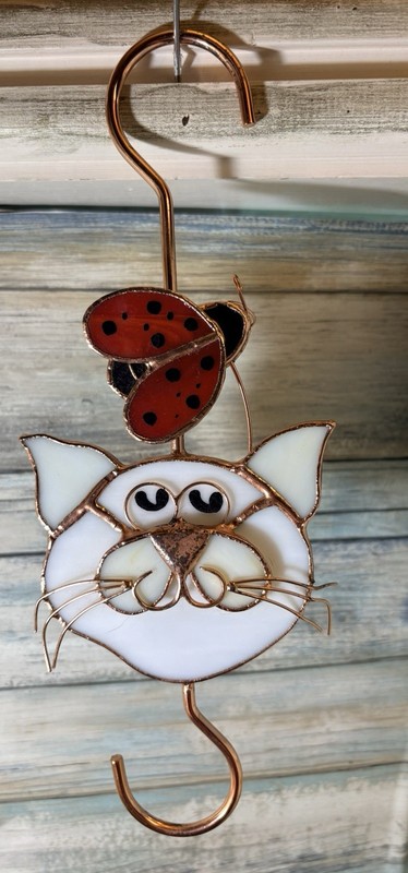 Stained Glass Cat & Ladybug Plant Hanger