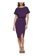 KENSIE DRESSES Womens Purple Belted Wrap Style Side Zipper Dress 4