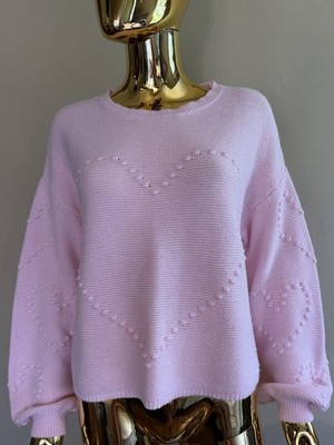 Jessica Simpson Pink Heart Taytum Knit Sweater Pastel Crew Neck Top Sz XL