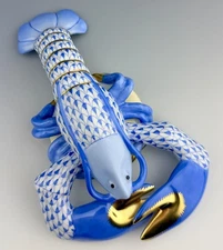 🦋 MINT HEREND Larger 7” LOBSTER Blue Fishnet Figurine ($900 Retail)