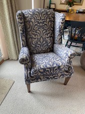 Parker Knoll Wingback Armchair Damask Blue/Beige 100% Cotton 75x60x105