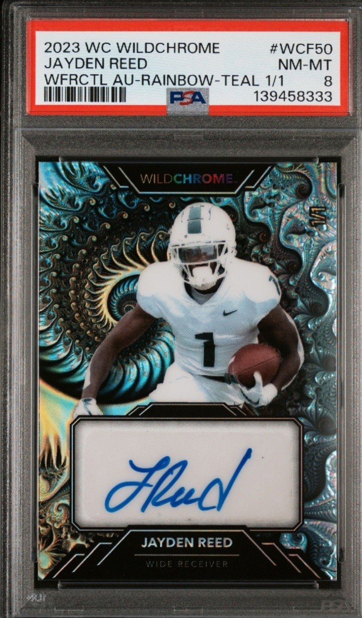 Jayden Reed Wild Card Wildchrome Draft Wildfractal Autographs #WCF50 Rainbow-Teal 1/1