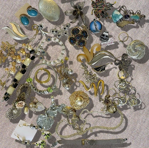 1.5 Pounds Vintage to Modern Costume Mystery Jewelry Craft Mixed Lot Some Signed
