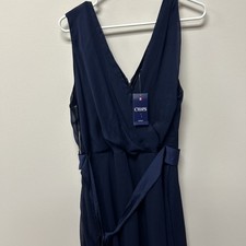 Chaps Women’s Size 18W Solid Blue V Neck Sleeveless Midi Fit & Flare Dress