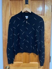 Vintage St.John Collection Black Full Zip 3D Art Deco Geometric Sweater Size 12