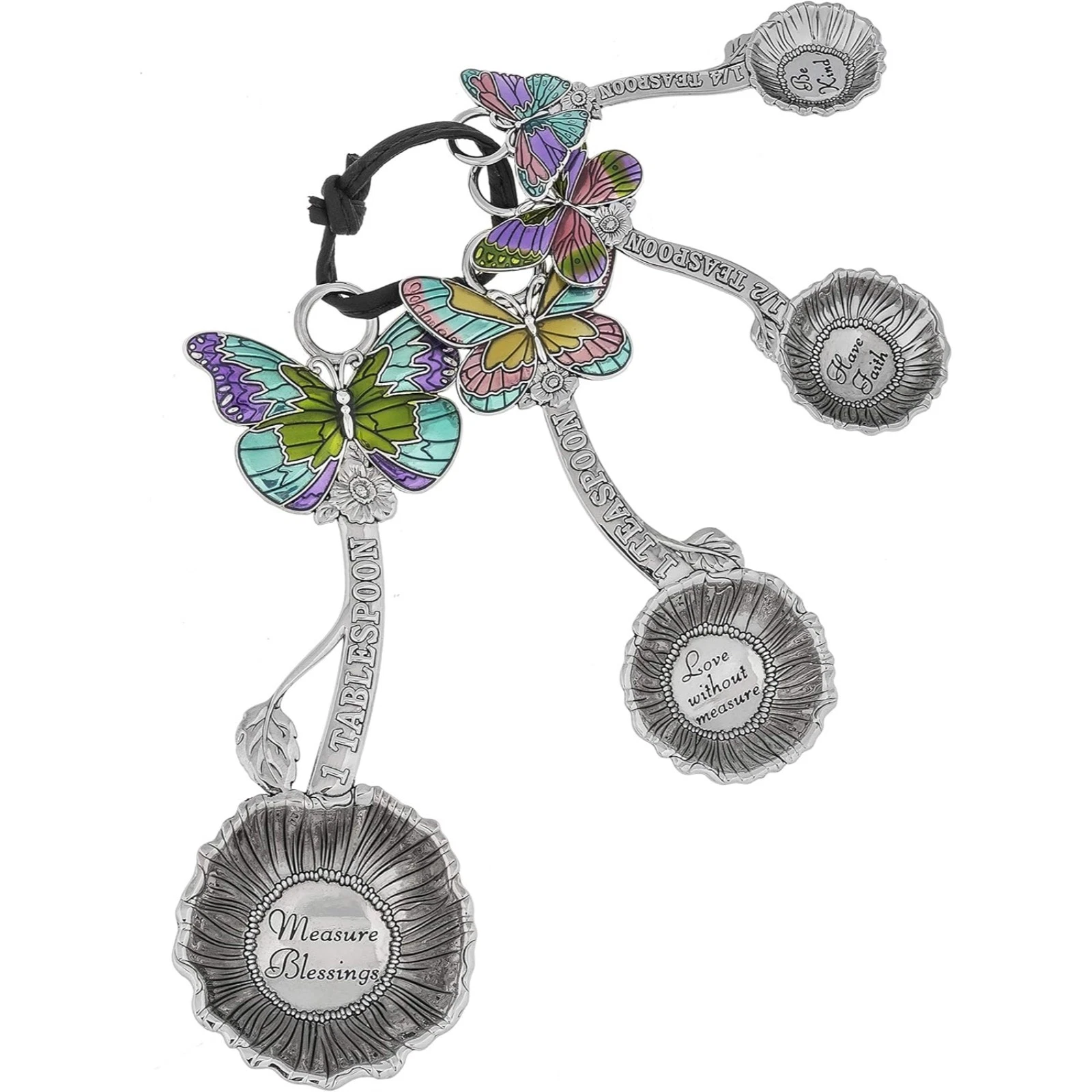 Ganz 4 Piece Measuring Spoons Set Silver with Colored Butterflies