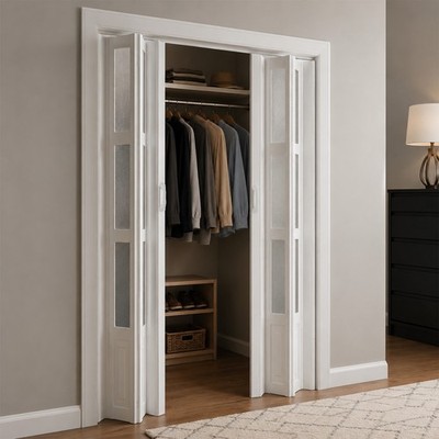 PVC Accordion Door / Frosted Acrylic Glass,Installation Hardware Included