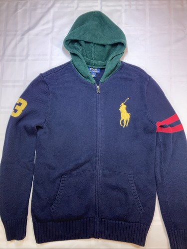 Polo Ralph Lauren Sweater Boys Size XL 18-20 Big Pony Hooded Zip Up Sweater