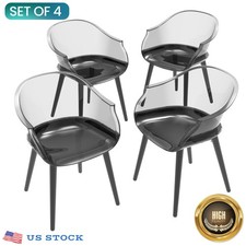 Set of 4 Translucent Black Smoke PC Acrylic Dining Chairs, Clear Ghost Chair,