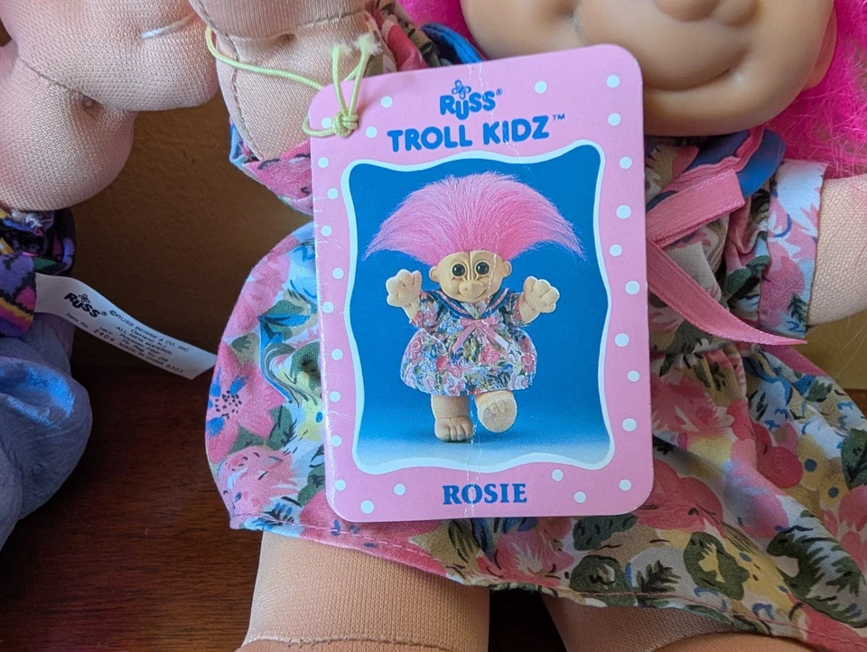 "Juguete de peluche Troll Kidz Rocky & Rosie vintage Russ 12"" de alto RARO ojos azules brillantes" Foto 4 de 4