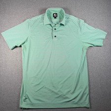 Polo FootJoy FJ para hombre M verde blanco a rayas banco viento logotipo rendimiento golf