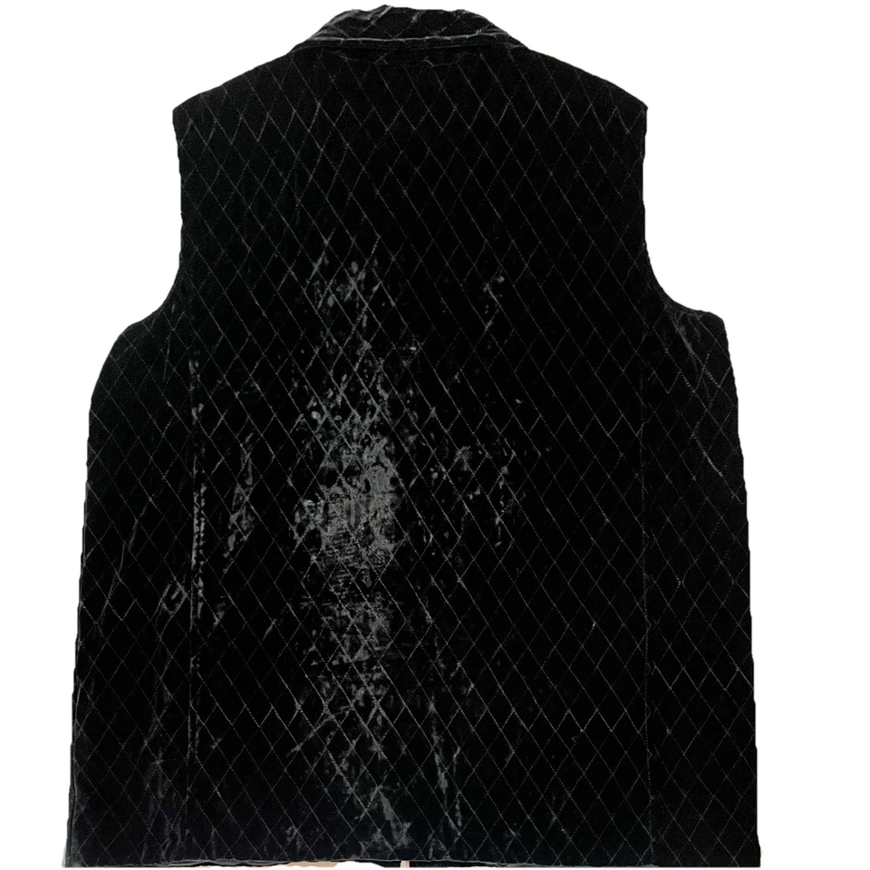 Y2K 90s Chicos Black Velvet Diamond Quilted Vest Silk Asian Motif Witchy Luxe XL - Image 2 of 4