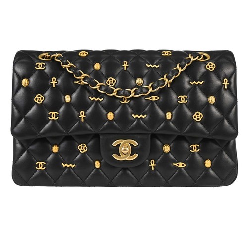 Chanel Black Lambskin Egyptian Medium Classic Double Flap Shoulder Bag 197463