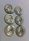 Washington Silver Quarters Lot of 6/  these 4 1964D 2 1964P With Lite Toning