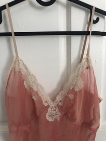 Vintage Valerie Stevens Sheer Lingerie Slip Lace Babydoll Medium VTG