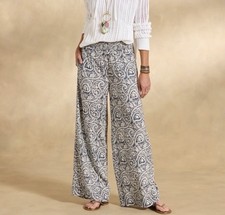 Sundance Himari Paisley Print Wide Leg Pants Size L Blue And White