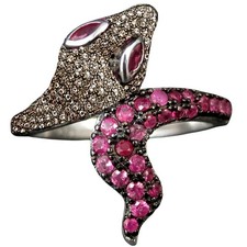 1.78Ctw Rose Cut Diamond Ruby Studded Silver Estate Snake Stunning Ring Jewelry
