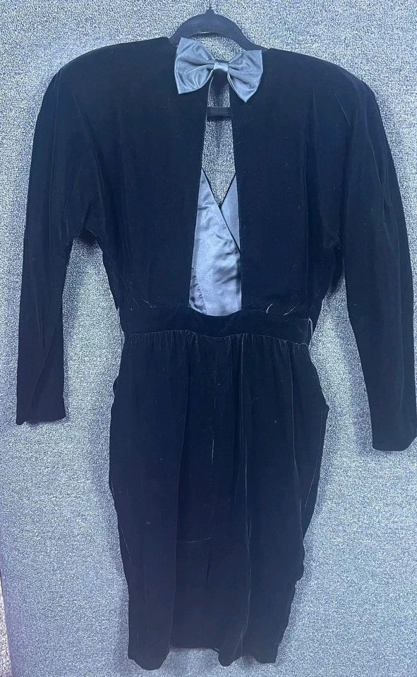Vestido de Colección Jackie Bernard EKLEKTIC 10 Negro Terciopelo Envolvente Hecho en EE. UU. Años 80 Foto 2 de 4