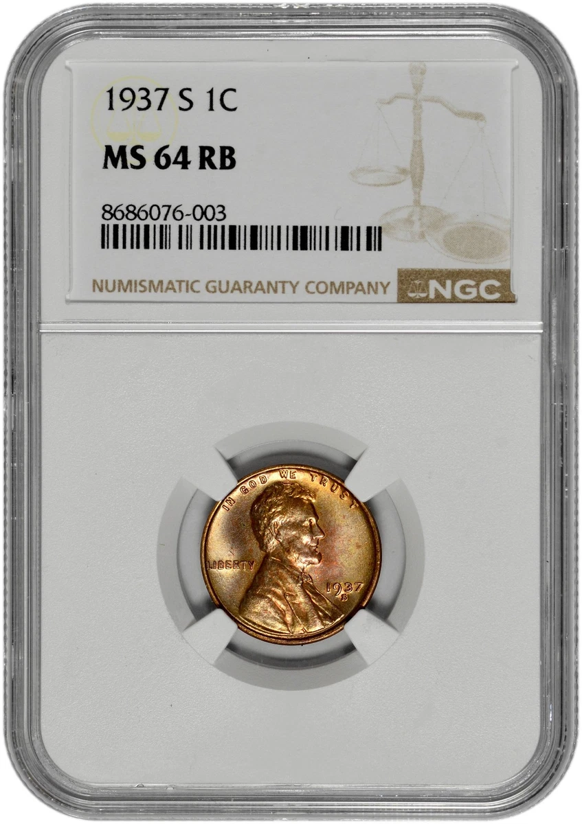 MS 64 Graded 1937 Year Lincoln Wheat US Small Cents (1909-1958