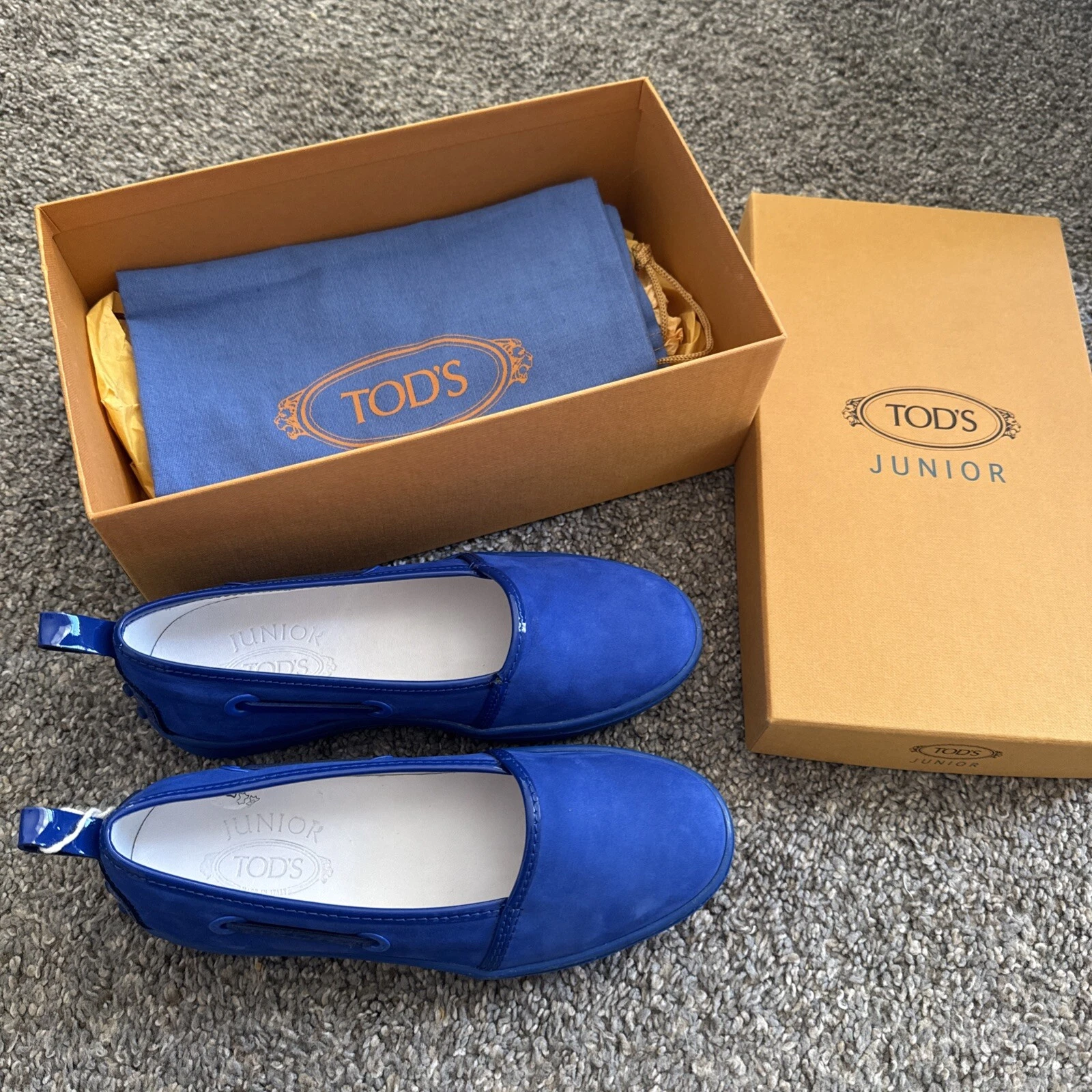 TOD’S Mocassini per bambini Tod's in camoscio blu con suola in gomma ciottoli