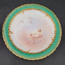 Antique c.1894 Mark Redon M.R. Limoges France Cherub, Putti w/Arrows Green Plate