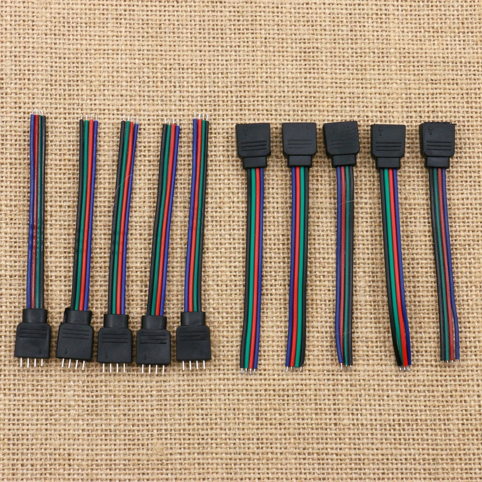 10Pcs 4Pin Male + Female Connector Cable Wire For 3528 5050 SMD LED Strip Light - Image 3 of 4