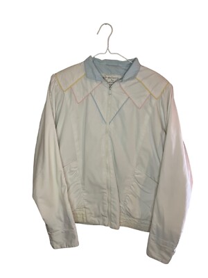 Vintage Retro Windbreaker Jacket Medium Pastel Accents Pockets Zip