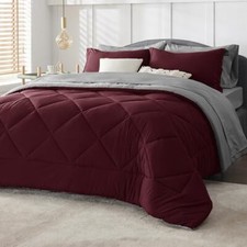 Burgundy Comforter Set - 5 Pieces Reversible Bed in a Bag, Twin 04 - Burgundy