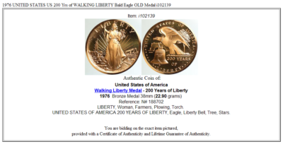 1976 UNITED STATES US 200 Yrs of WALKING LIBERTY Bald Eagle