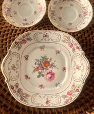 Hammersley  Dresden Sprays Square Cake Plate 10" EUC + 2 Saucers Bone China