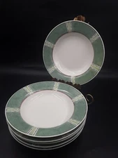 (6) INTERNATIONAL TABLEWORKS Stoneware GLEN ROSE Round Soup Bowls Green Rim