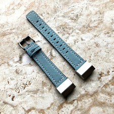 Blue Color Soft Leather Strap Band with White Stitches for Fitbit Charge 6 5 4