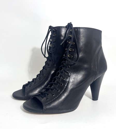 Gianni Bini Black Leather Lace Up Shooties Women's Size 10 Open Toe - Picture 2 of 8